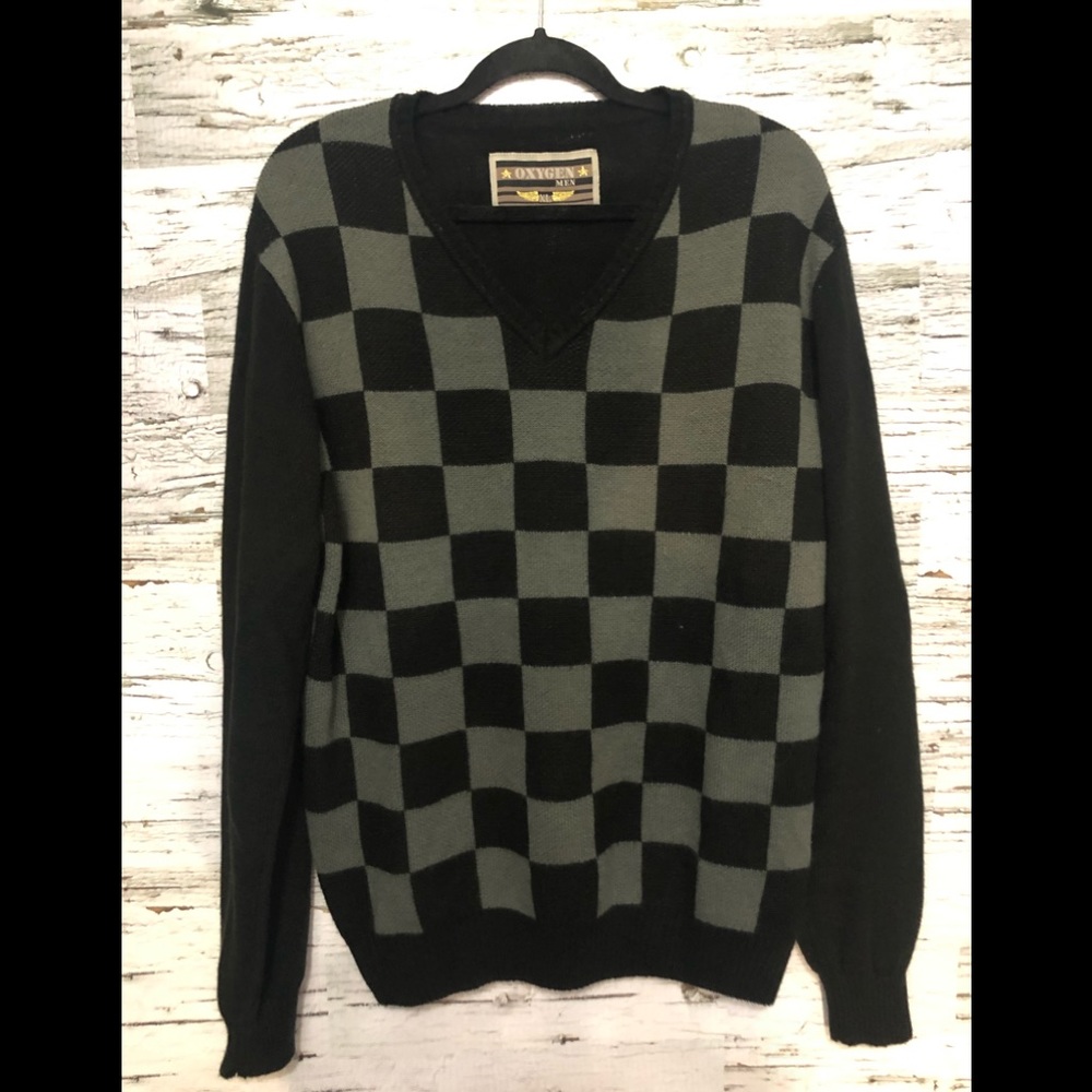 Grandpa style Oxygen pullover checkered sweater